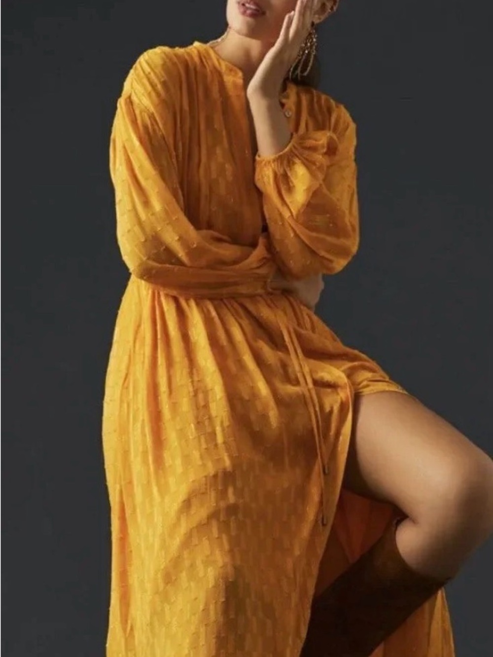 By Anthropologie Allene Shimmer Maxi Dress Marigold Gold Metallic Small - Picture 3 of 13